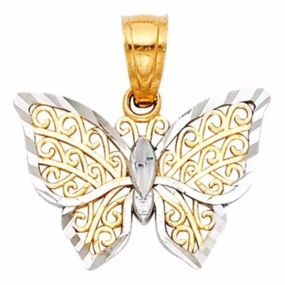 14K Solid Yellow Gold Butterfly Charm Pendant